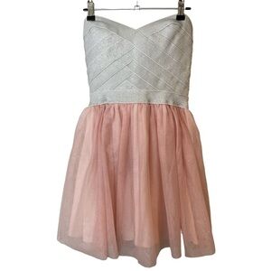 Le Chateau Strapless Mini Tutu Dress Sz XS Baby Pink Silver Sparkle Tulle Short